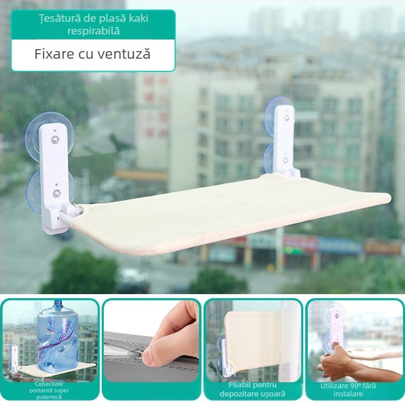 Hamac pentru pisici cu ventuze pentru geam – pat de soare pentru balcon, detașabil și lavabil