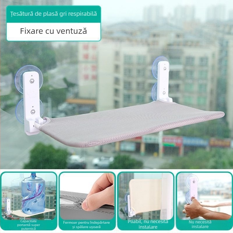 Hamac pentru pisici cu ventuze pentru geam – pat de soare pentru balcon, detașabil și lavabil