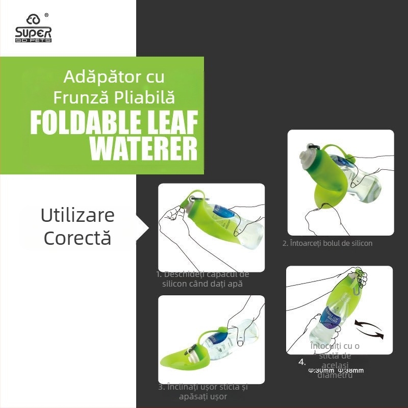 Cană de însoțire pentru animale de companie, cană de băut pentru câini, sticlă de apă potabilă portabilă de călătorie, frunze, sticlă de apă pliabilă, premiu Red Dot, produs nou