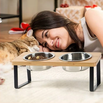 Suport creativ pentru boluri pentru pisici din lemn, alimentator pentru animale de companie, suport pentru boluri duble pentru animale de companie, suport pentru boluri din fier, suport pentru înălțimea bolurilor pentru câini