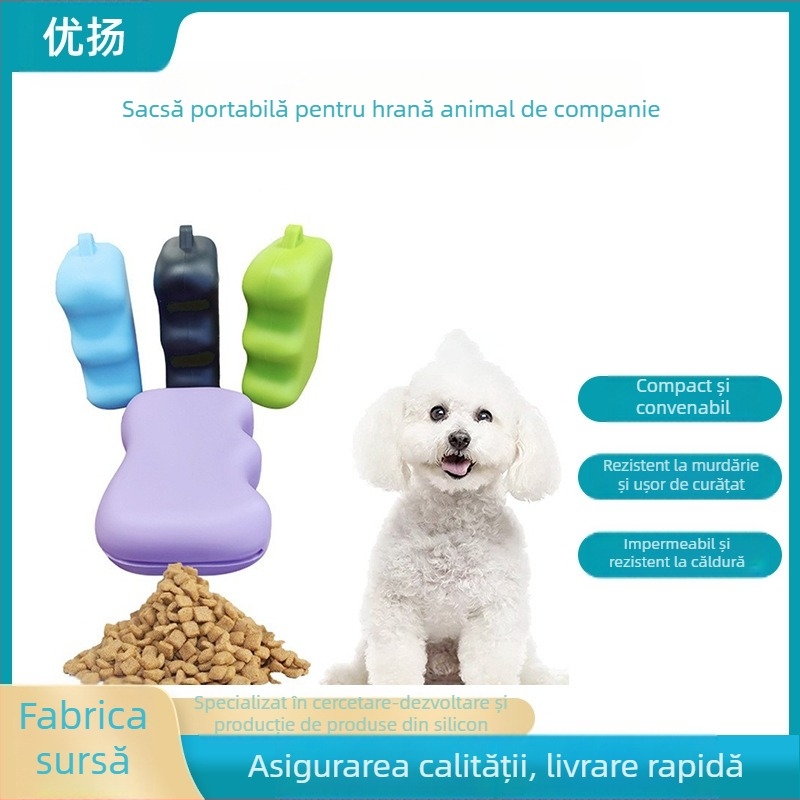 Geantă de gustări din silicon pentru animale de companie, pungă de hrănire pentru dresajul câinilor, geantă de hrană pentru plimbările câinilor în aer liber, geantă de gustări pentru câini, portabilă pentru utilizare în exterior