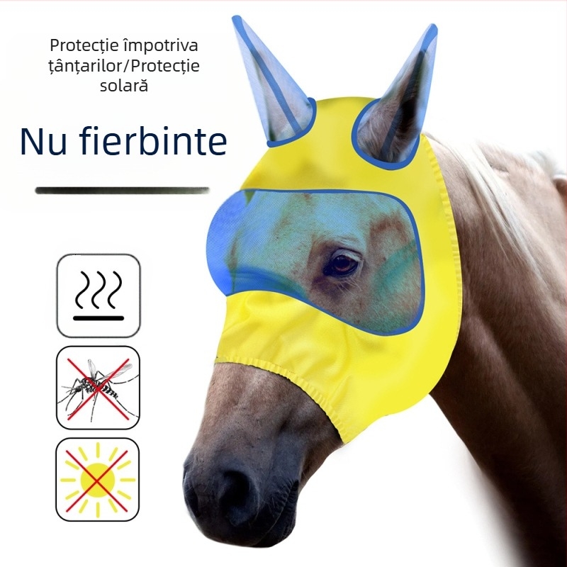 Mască anti-țânțari pentru cal, protecție solară, respirabilă, non-senzuală, pentru mască de cal, echipament anti-țânțari, articole ecvestre pentru animale de companie