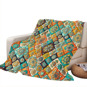 Pătură groasă cu două straturi, imprimată digital, pătură pentru canapea, pătură pătrată, serie geometrică
