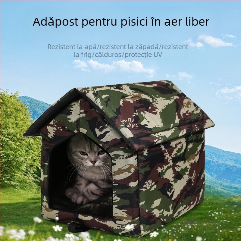 Cuib de pisică vagaboandă, cuib în aer liber, impermeabil, cuib de pisică cald, rezistent la vânt și ploaie, simplu, îngroșat, cuib de câine, pentru evitarea animalelor de companie