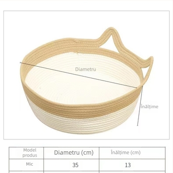Cuib din frânghie de bumbac cu minge cu etichetă din piele, pernă de cuib pentru pisici, pernă