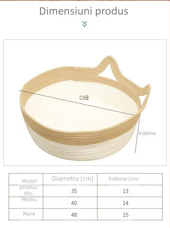 Cuib din frânghie de bumbac cu minge cu etichetă din piele, pernă de cuib pentru pisici, pernă