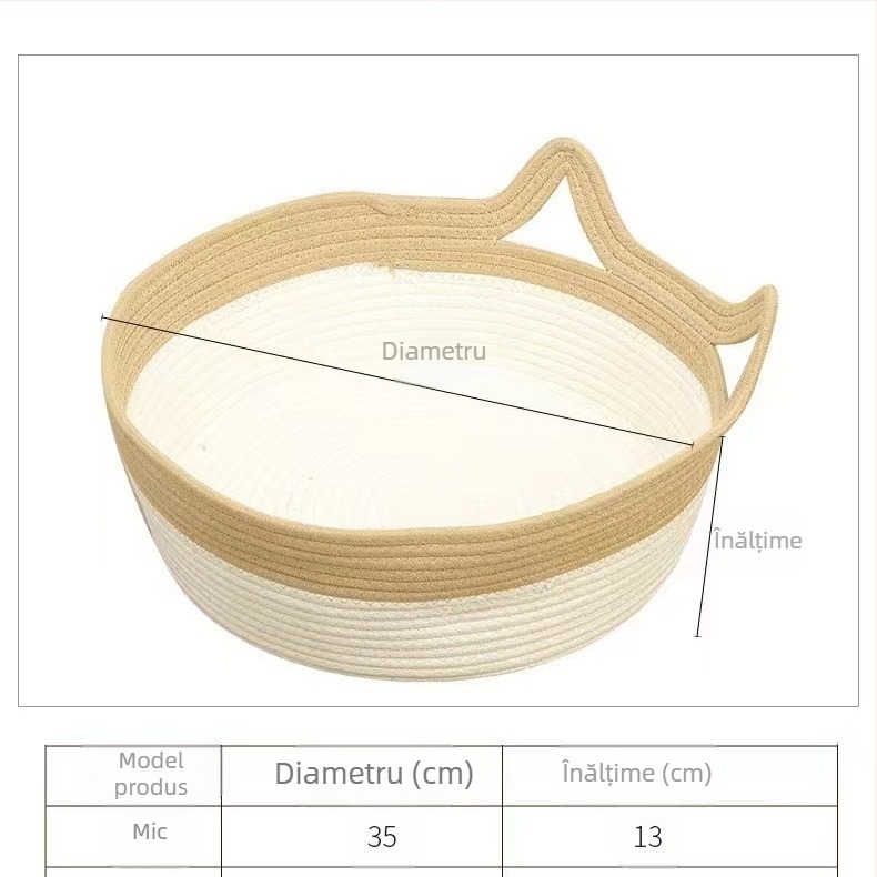 Cuib din frânghie de bumbac cu minge cu etichetă din piele, pernă de cuib pentru pisici, pernă