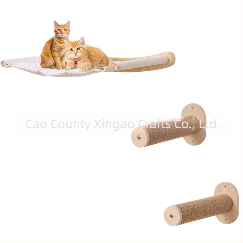 Raft de cățărat pentru pisici din lemn, scară de cățărat pentru pisici, scară montată pe perete, hamac de perete din lemn masiv, frânghie de sisal multistrat, jucărie pentru pisici