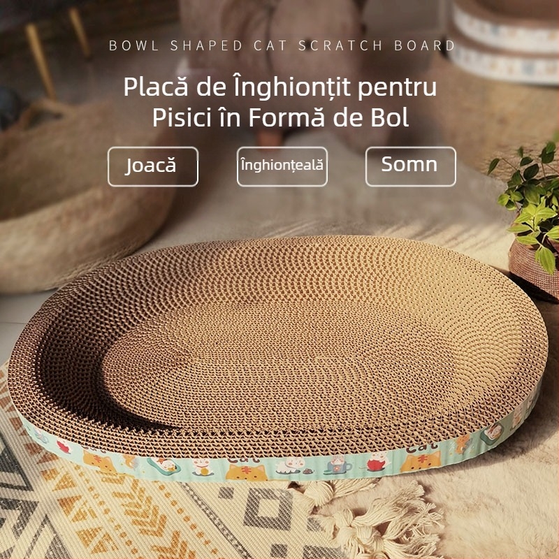 Tablă universală de zgâriat pisici pentru toate anotimpurile, cuib de pisică, bazin de zgâriat pisici extra mare, jucărie rotundă din hârtie ondulată, accesorii pentru pisici
