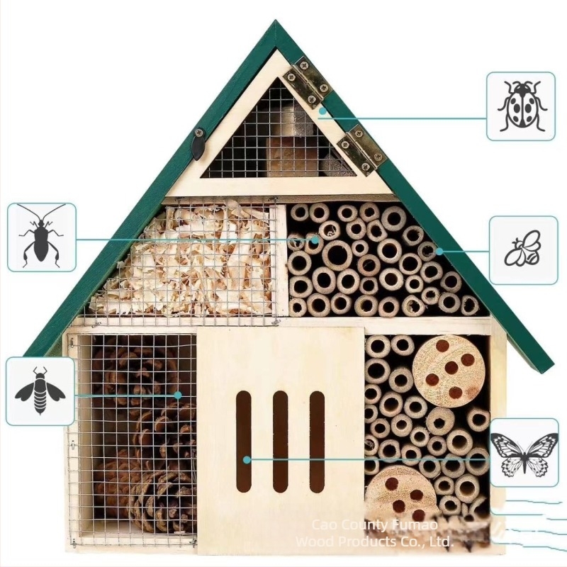 Cuib de insecte din lemn transfrontalier, casă mică pentru insecte, agățat, casă de miere, hotel de insecte, casă de fluturi, cuib de pasăre