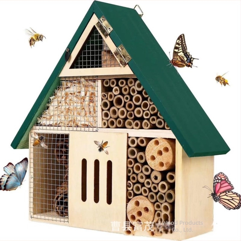 Cuib de insecte din lemn transfrontalier, casă mică pentru insecte, agățat, casă de miere, hotel de insecte, casă de fluturi, cuib de pasăre