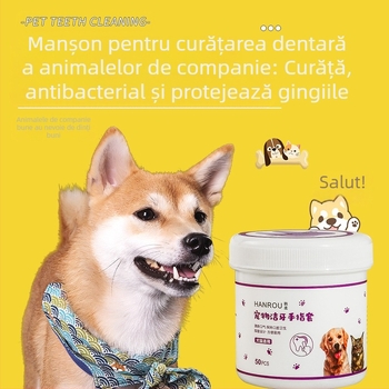 Șervețele de curățare a dinților pentru animale de companie, curățarea orală a dinților pentru câini, îndepărtează tartrul pentru pisici, respirație proaspătă, manșon pentru degetul din piatră