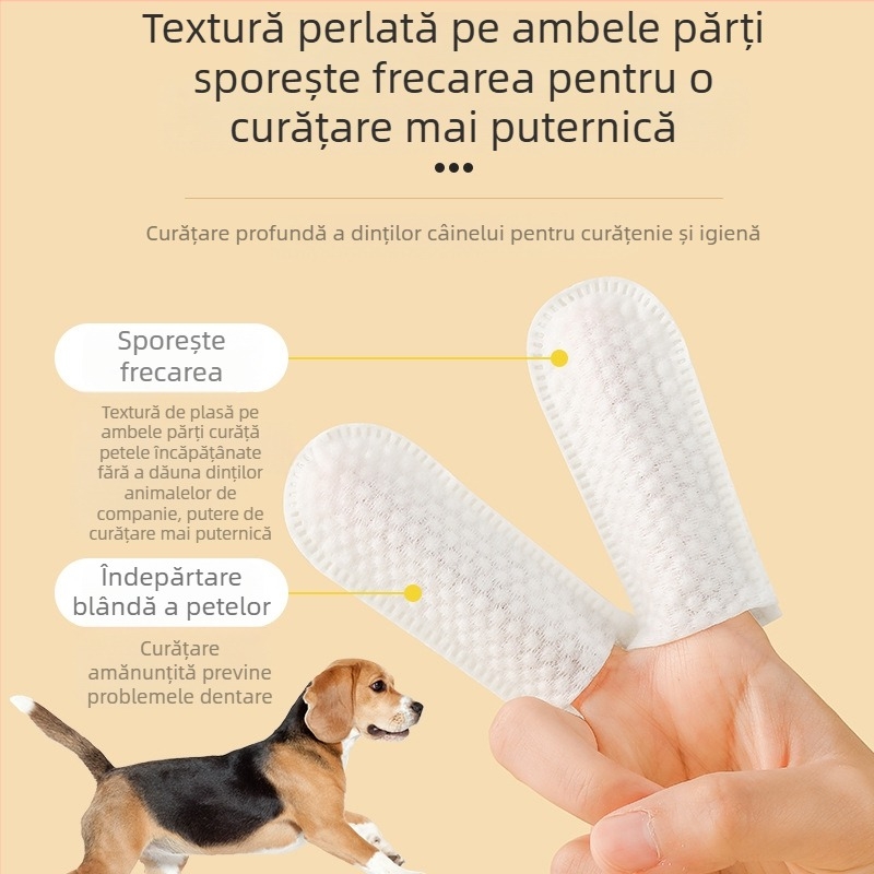 Șervețele de curățare a dinților pentru animale de companie, curățarea orală a dinților pentru câini, îndepărtează tartrul pentru pisici, respirație proaspătă, manșon pentru degetul din piatră