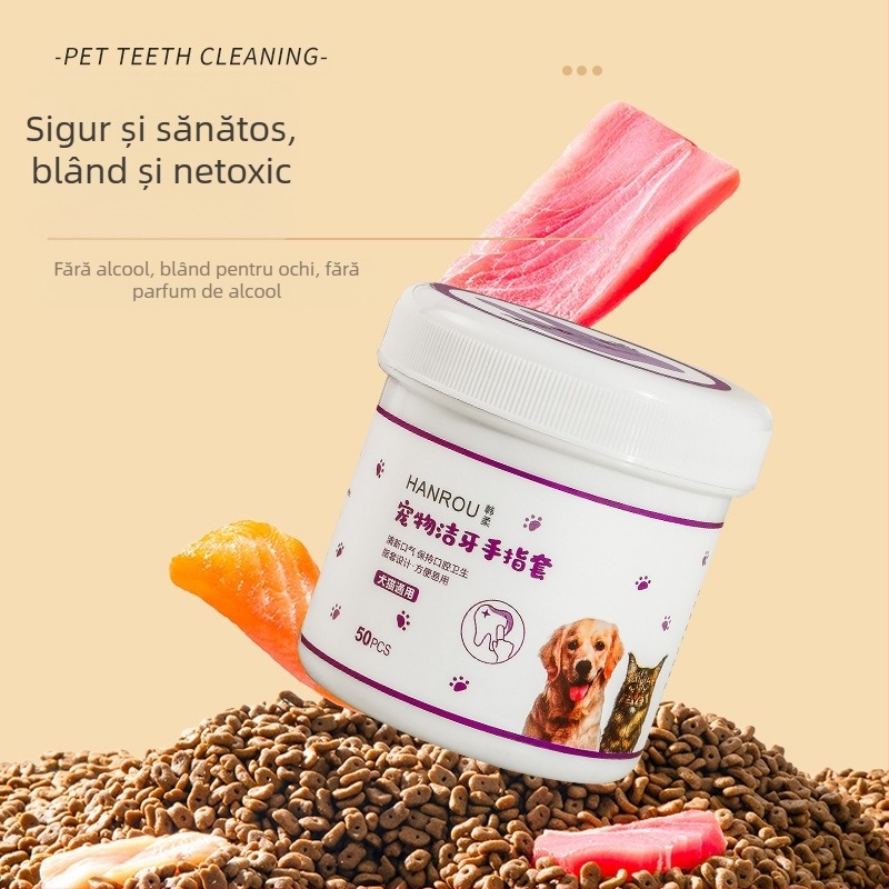 Șervețele de curățare a dinților pentru animale de companie, curățarea orală a dinților pentru câini, îndepărtează tartrul pentru pisici, respirație proaspătă, manșon pentru degetul din piatră