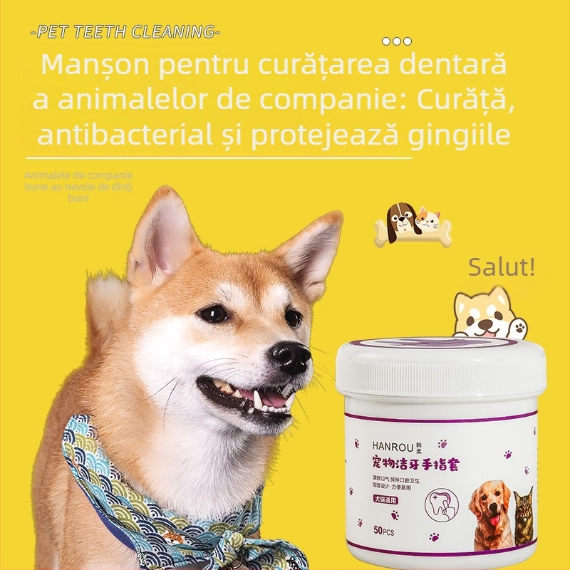 Șervețele de curățare a dinților pentru animale de companie, curățarea orală a dinților pentru câini, îndepărtează tartrul pentru pisici, respirație proaspătă, manșon pentru degetul din piatră