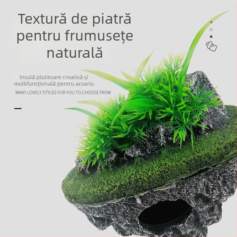 Acvariu amenajare peisagistică piatră suspendată ornamente plutitoare simulare decorare piatră ponce cadru ecologic stâncărie amenajare peisagistică piatră evadare peșteră casă