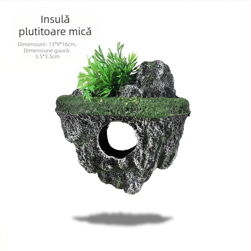 Acvariu amenajare peisagistică piatră suspendată ornamente plutitoare simulare decorare piatră ponce cadru ecologic stâncărie amenajare peisagistică piatră evadare peșteră casă