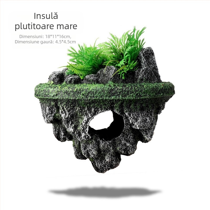 Acvariu amenajare peisagistică piatră suspendată ornamente plutitoare simulare decorare piatră ponce cadru ecologic stâncărie amenajare peisagistică piatră evadare peșteră casă
