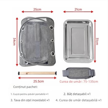 Sac de pasăre transfrontalier portabil, colivie pentru hamsteri, papagali, pliabil, porumbel, graur, animal de companie, sac de excursie Phoenix negru