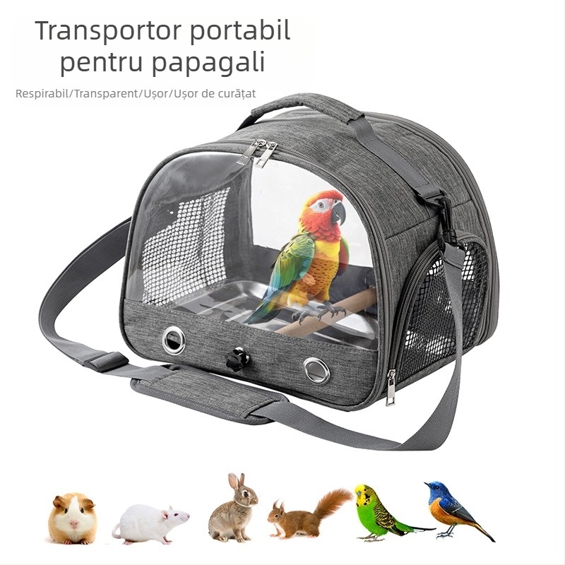 Sac de pasăre transfrontalier portabil, colivie pentru hamsteri, papagali, pliabil, porumbel, graur, animal de companie, sac de excursie Phoenix negru