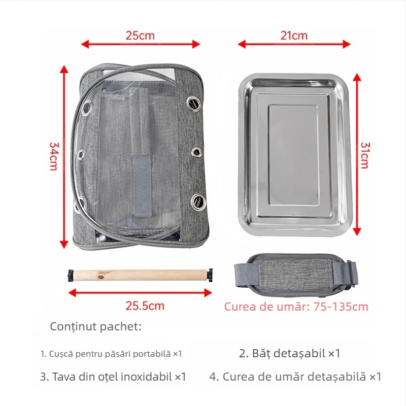 Sac de pasăre transfrontalier portabil, colivie pentru hamsteri, papagali, pliabil, porumbel, graur, animal de companie, sac de excursie Phoenix negru
