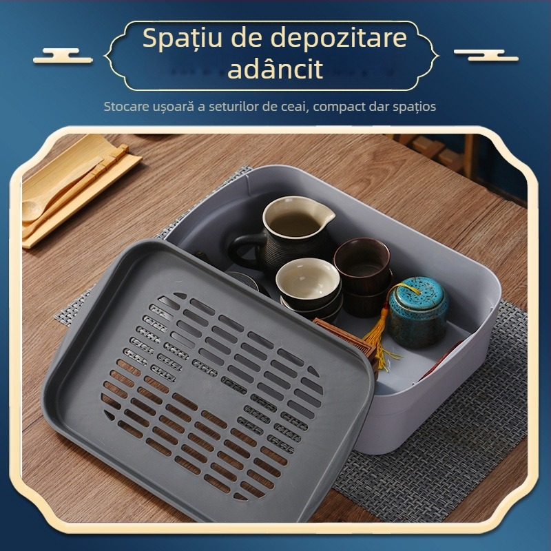 Tavă de ceai de călătorie, cutie de depozitare pentru tavă de ceai auto, tavă de ceai de dimensiuni mici, tavă de ceai din plastic, tavă de ceai portabilă, tavă mică de ceai pentru o persoană