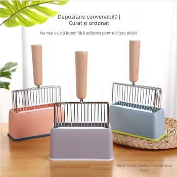 Cutie de depozitare metalică pentru așternut pentru pisici, bază pentru lopată, raft pentru așternut pentru pisici, accesorii pentru așternut pentru pisici, lopată pentru companie