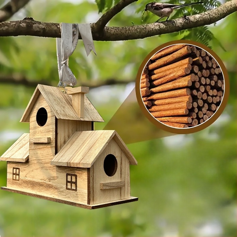Cuib de pasăre din lemn transfrontalier, îngroșat, papagal, casă mică, pastorală, ecologic, în aer liber, cuib, cușcă pentru păsări, casă pentru păsări, cușcă pentru păsări, casă pentru păsări