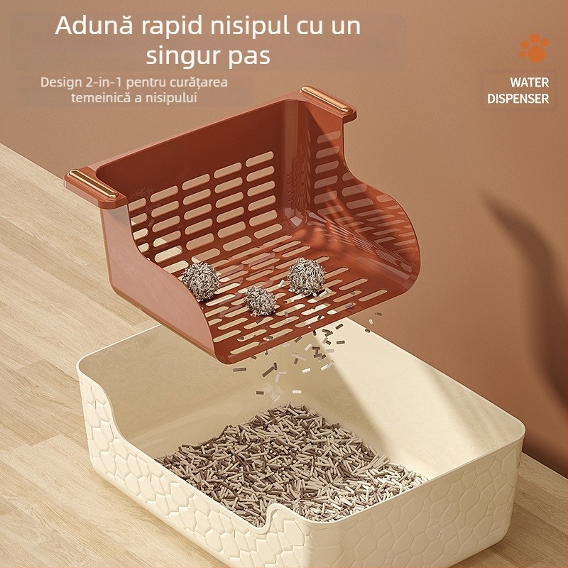 Litiera pentru pisici, cutie mare pentru litiera pentru pisici, semi-închisă, anti-scoatere, anti-stropire, toaletă pentru pisici, cu filtru încorporat, lopată, cutie pentru pisici leneșe