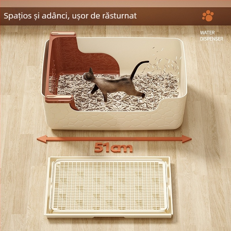 Litiera pentru pisici, cutie mare pentru litiera pentru pisici, semi-închisă, anti-scoatere, anti-stropire, toaletă pentru pisici, cu filtru încorporat, lopată, cutie pentru pisici leneșe
