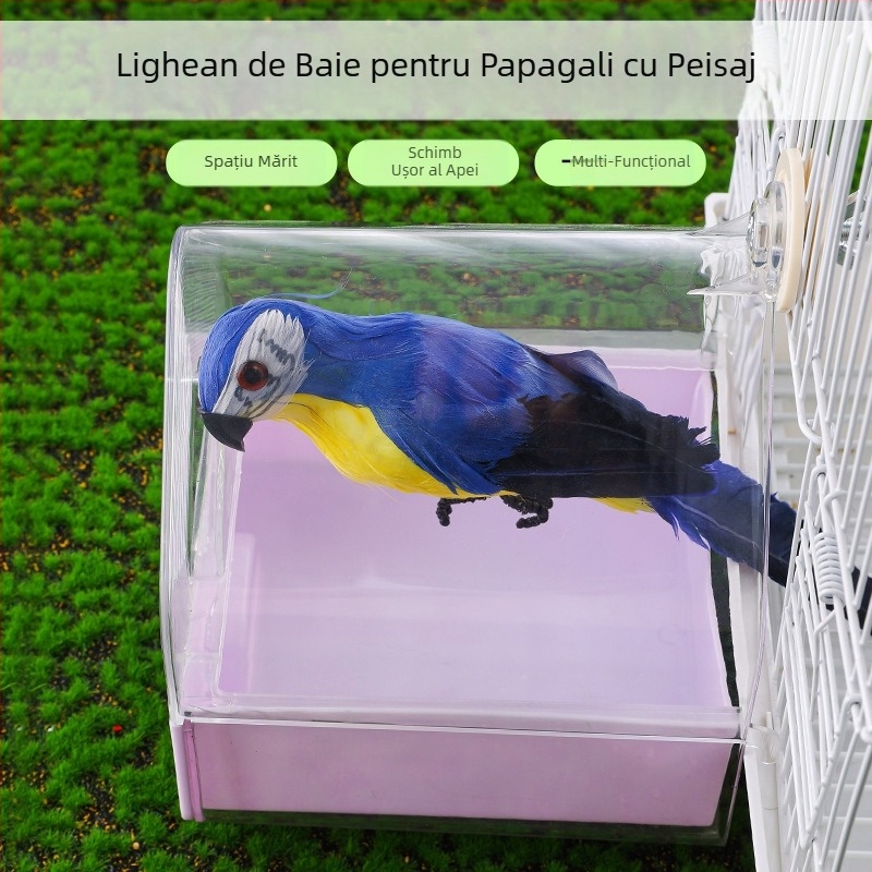 Baie externă pentru păsări, lavoar pentru papagal, cutie de baie transparentă, sertar multifuncțional pentru păsări, tip duș, cadă de duș