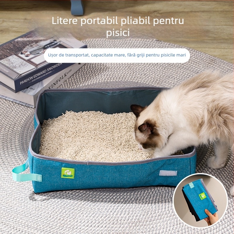 Litiera pentru pisici semi-închisă, pliabilă, transfrontalieră, portabilă, impermeabilă, din pânză Oxford, deschisă, pentru toaletă, litiera supradimensionată