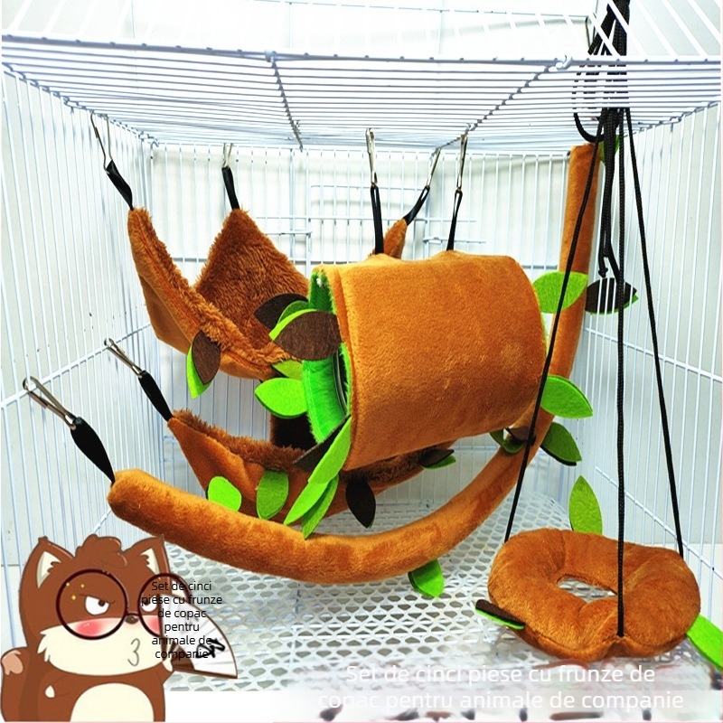 Jucărie de pluș pentru animale de companie mici, hamster, frunze, hamac, funicular, leagăn, set de cinci piese, veveriță, bumbac cald, cuib agățat