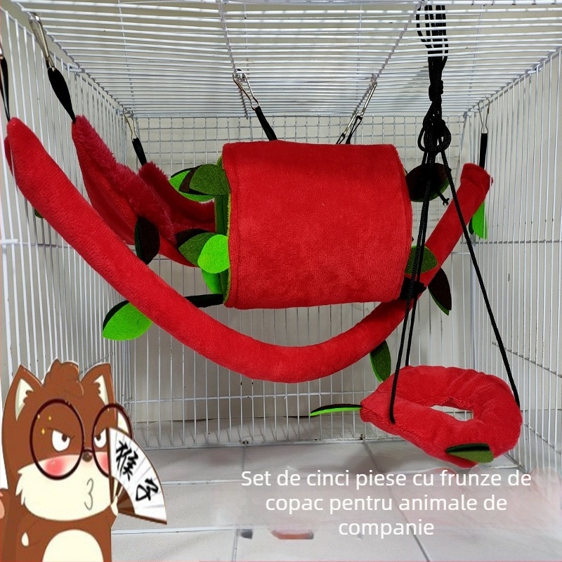 Jucărie de pluș pentru animale de companie mici, hamster, frunze, hamac, funicular, leagăn, set de cinci piese, veveriță, bumbac cald, cuib agățat