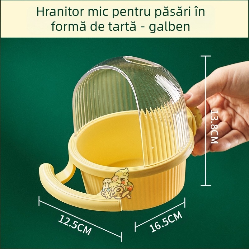 Hrănitoare pentru păsări, rezistentă la stropire, bazin pentru alimente Macaron cu suport panglică, colivie internă fixă încrucișată din mătase, cutie pentru alimente de mare capacitate