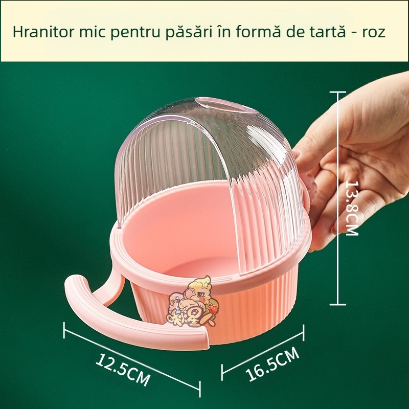 Hrănitoare pentru păsări, rezistentă la stropire, bazin pentru alimente Macaron cu suport panglică, colivie internă fixă încrucișată din mătase, cutie pentru alimente de mare capacitate