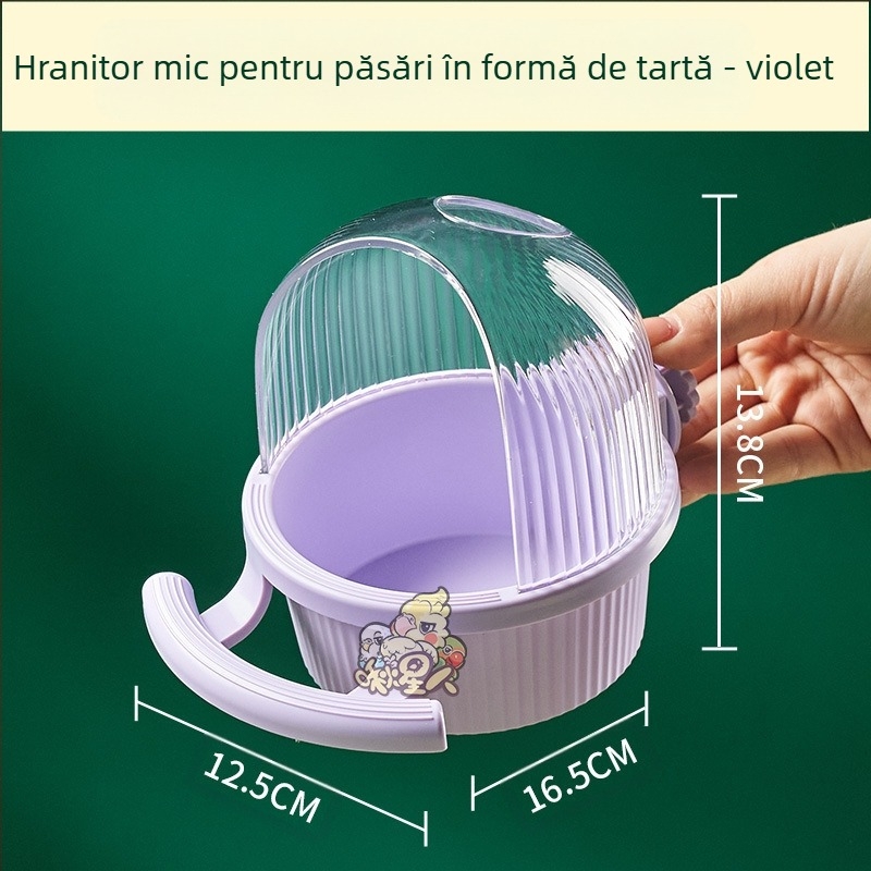 Hrănitoare pentru păsări, rezistentă la stropire, bazin pentru alimente Macaron cu suport panglică, colivie internă fixă încrucișată din mătase, cutie pentru alimente de mare capacitate