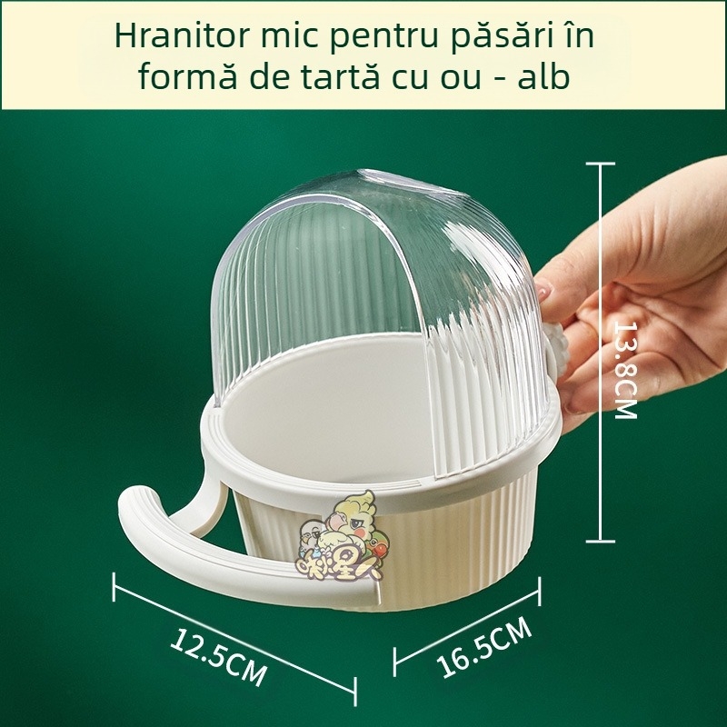 Hrănitoare pentru păsări, rezistentă la stropire, bazin pentru alimente Macaron cu suport panglică, colivie internă fixă încrucișată din mătase, cutie pentru alimente de mare capacitate