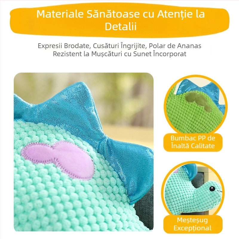 Jucării transfrontaliere pentru câini, pluș rezistent la mușcături și molari, cu sunete, blană de pluș, accesorii drăguțe pentru animale de companie în formă de dinozaur, interactive și anti-plictiseală