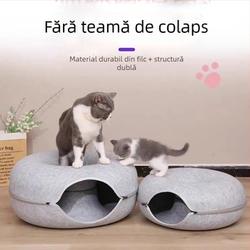 Cuib de pisică din pâslă cu gogoașă transfrontalieră, detașabil și lavabil, închis, pentru animale de companie, tunel universal pentru pisici, pentru patru sezoane
