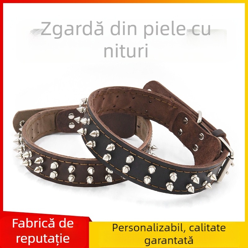 Zgardă pentru animale de companie cu nituri țepoase, zgardă din piele pentru câini, zgardă pentru câini, zgardă din piele pentru gât, husă din piele de vacă, anti-mușcătură