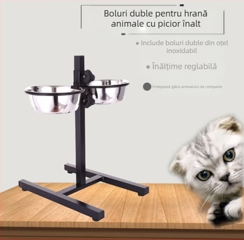 Bol metalic pentru câini cu înălțime reglabilă, veselă pentru animale de companie, suport pentru apă pentru animale de companie, pisici și câini, alimentator cu suport metalic