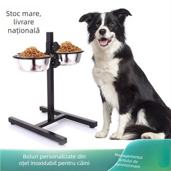 Bol metalic pentru câini cu înălțime reglabilă, veselă pentru animale de companie, suport pentru apă pentru animale de companie, pisici și câini, alimentator cu suport metalic