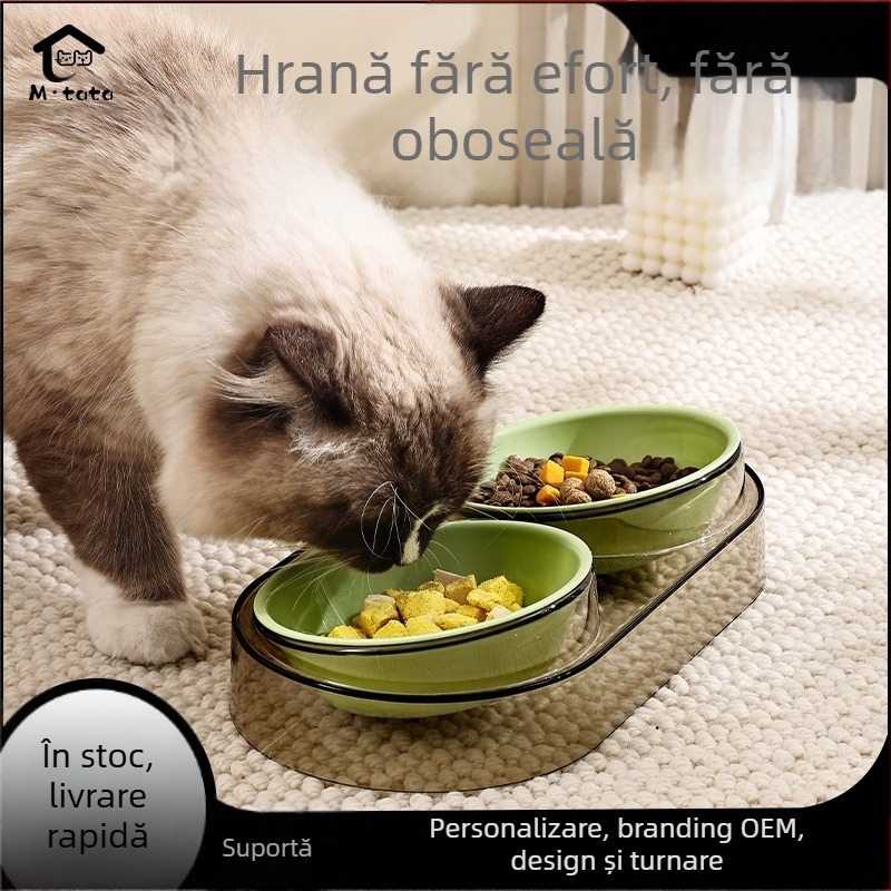 Bol pentru pisici, bol transparent pentru hrană pentru pisici, hrănire și apă potabilă pentru animale de companie, bol dublu pentru câini, bol anti-șoc, bol pentru animale de companie, bol pentru mâncat, provizii pentru animale de companie