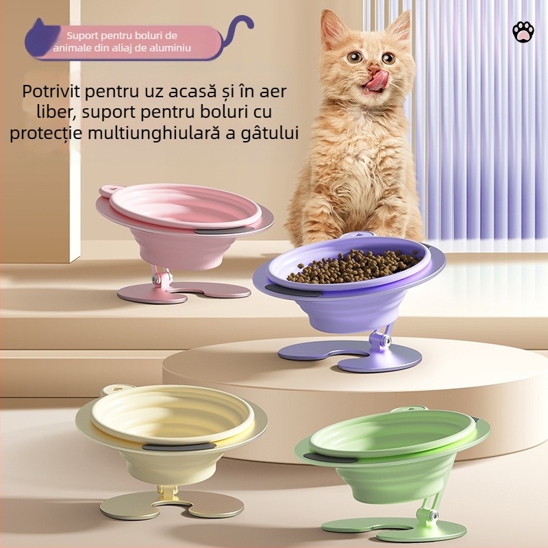 Pet Cat Bowl Rack Pliabil Depozitare Dog Bowl Pisică Hrană Bazin Înclinat Gură Apă Hrană Bowl În aer liber Portabil Gât Protecție Bowl Înalt Pet Bowl