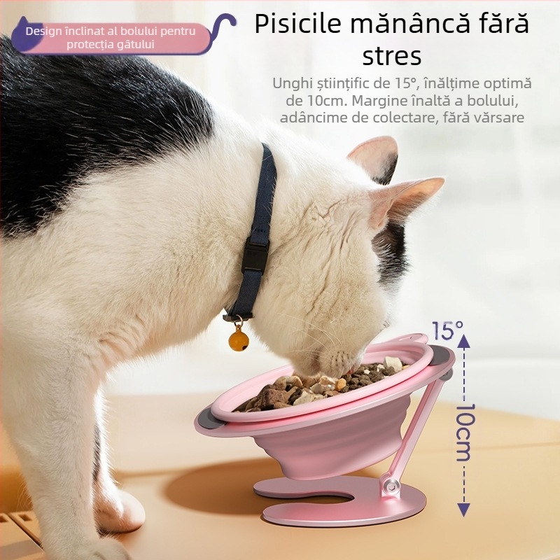 Pet Cat Bowl Rack Pliabil Depozitare Dog Bowl Pisică Hrană Bazin Înclinat Gură Apă Hrană Bowl În aer liber Portabil Gât Protecție Bowl Înalt Pet Bowl