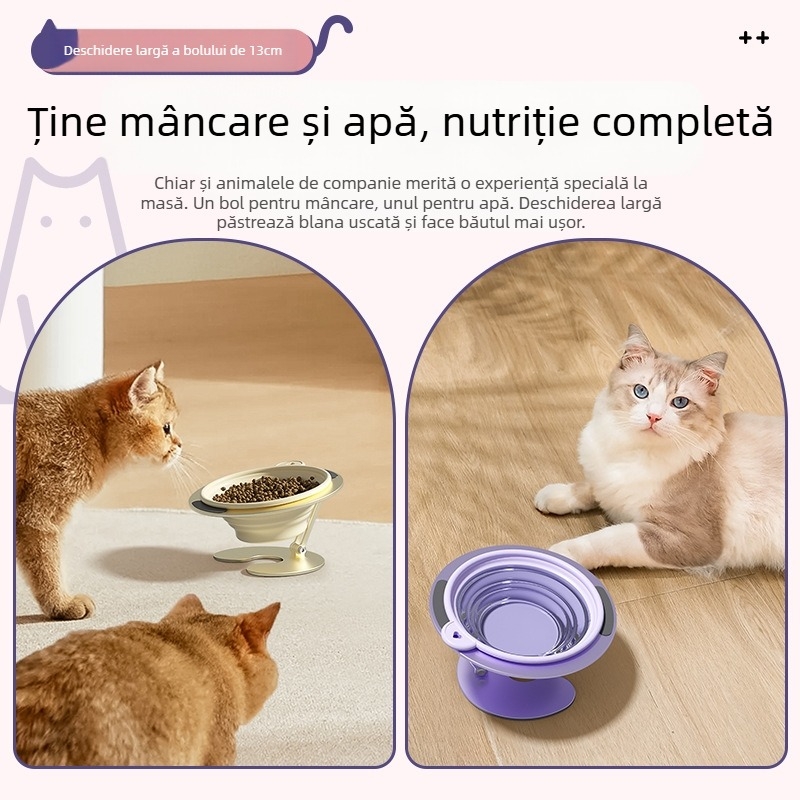 Pet Cat Bowl Rack Pliabil Depozitare Dog Bowl Pisică Hrană Bazin Înclinat Gură Apă Hrană Bowl În aer liber Portabil Gât Protecție Bowl Înalt Pet Bowl