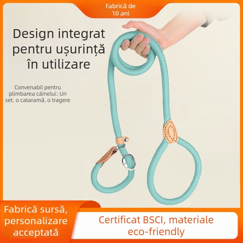 Coarda de tracțiune pentru câini, anti-revoltă, nailon, cusut manual, din piele, P rope, lungit, gros, frânghie rotundă pentru dresaj de câini, lanț P pentru câini mari
