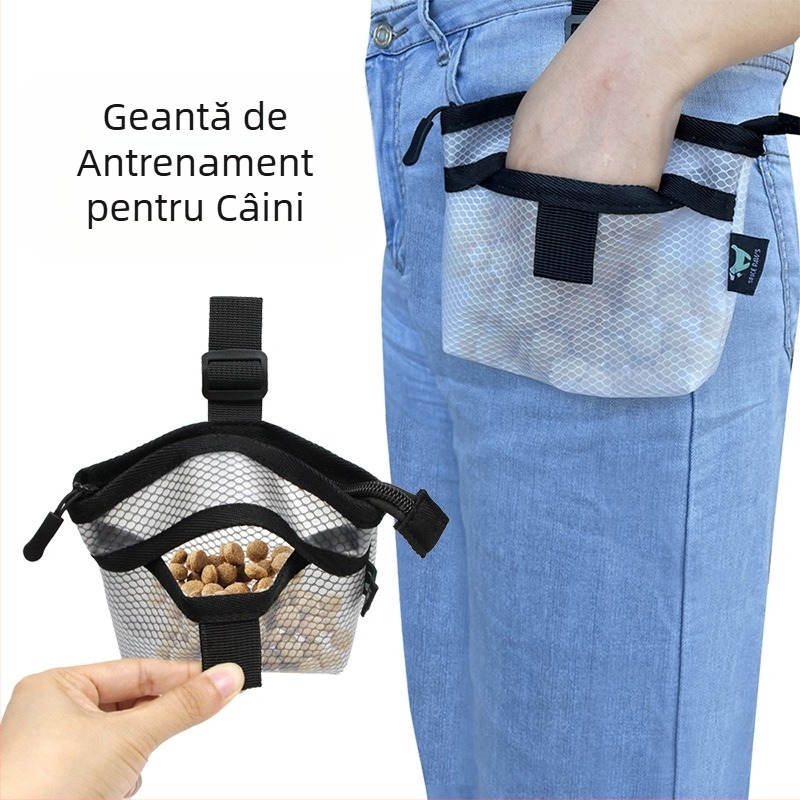 Geantă portabilă pentru dresaj de animale de companie, geantă pentru gustări de câini, plasă cu clip, plimbare, dresaj de câini, geantă pentru hrănire cu hrană pentru câini, consumabile pentru dresaj în aer liber pentru câini