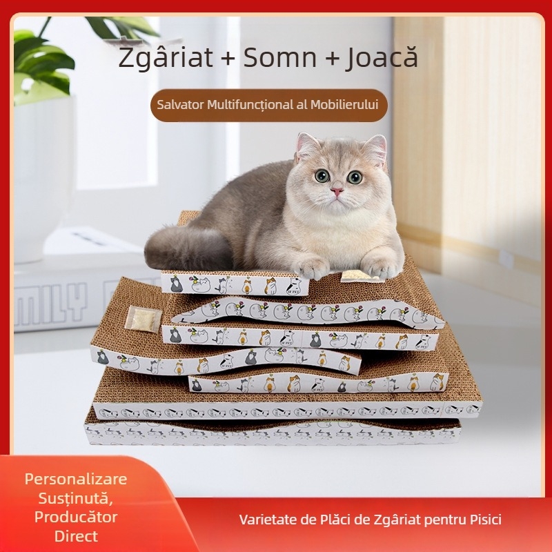Placă de zgâriat pentru pisici, jucărie îngroșată, placă de zgâriat care nu năpârlește, hârtie ondulată dreaptă mare, durabilă